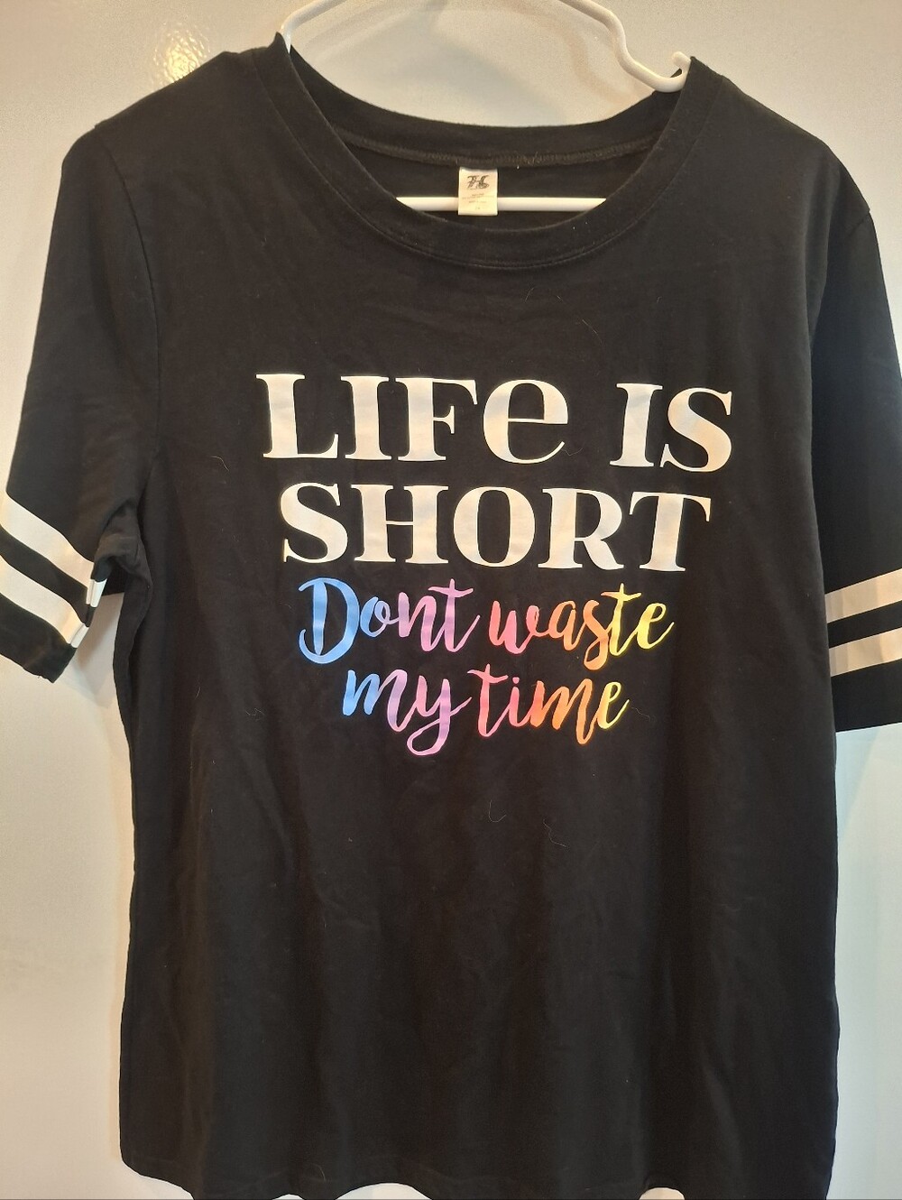 Hybrid & company Black Short Sleeve Tee with Rainbow Script
